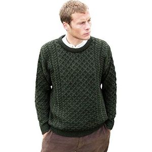 Aran 100% Merino wol bemanning hals trui, groen