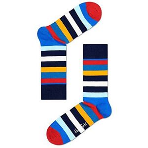 Happy Socks Stripe, Kleurrijke en Leuke, Sokken voor Dames en Heren, Blauw-Oranje-Rood-Wit (41-46)