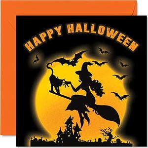 Halloween kaarten voor hem haar - Halloween Heks silhouet - Happy Halloween kaart voor hem haar moeder vader broer zus vriend collega 145mm x 145mm spookachtige geschenken seizoensgebonden wenskaarten