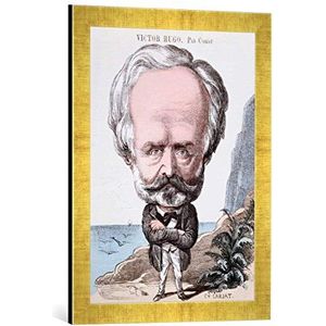 Ingelijste foto van Etienne Carjat ""Victor Hugo (1802-85) op jersey rock, 1867"", kunstdruk in hoogwaardige handgemaakte fotolijst, 40x60 cm, goud raya