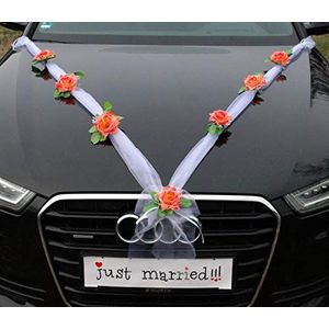 ORGANZA M Auto sieraden bruidspaar roos deco decoratie Organza M bruiloft auto wedding deco slinger auto (koraal/wit)