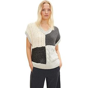 TOM TAILOR Dames Trui met vlechtpatroon 1034060, 30808 - Grey Patched Design, M
