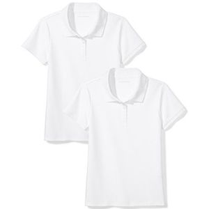 Amazon Essentials Uniform poloshirt met korte mouwen voor kleine meisjes, interlock, 2 stuks, wit, 2T