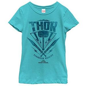 Marvel Universe Thor Hammer Stamp Girl's Solid Crew Tee, Tahiti Blue, XS, Tahiti Blue, XS