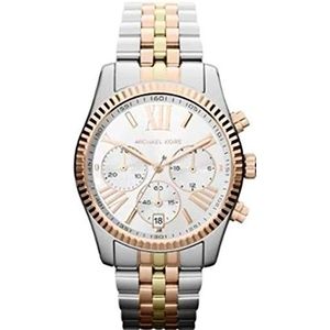 Michael Kors Lexington chronograaf quartz horloge met zilveren en goudkleurige roestvrijstalen band voor dames MK5735