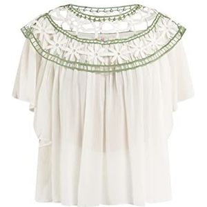 ESHA Damesshirt met bloemenkant, wit, XS