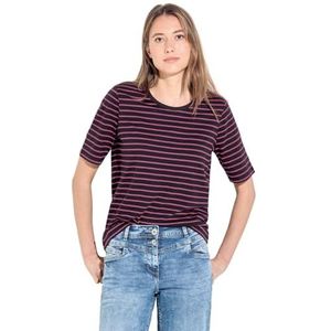 Cecil B321114 gestreept T-shirt, aubergine rood, XS voor dames, Rode aubergine, XS