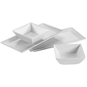 Mäser 931363 schaal/platen rechthoekige borden en 2 vierkante kommen in wit, porseleinen serviesset voor 2 personen