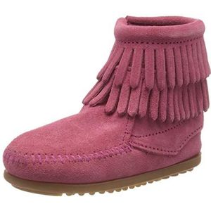 Minnetonka Double Fringe Side Zip Boot mocassin laarzen voor meisjes, Pink Hot Pink Pink, 32 EU
