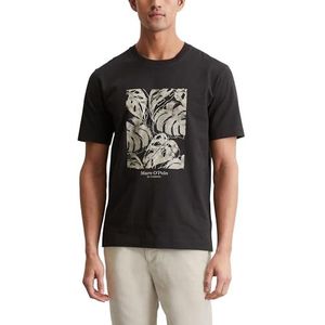 Marc O'Polo Heren T-shirt met bloemenprint, regular fit, zwart, XS