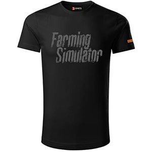 Landbouwsimulator T-shirt (maat M, shirt van 100% katoen, tekst grijs, met bandenafdrukken, kleur zwart, farming simulator)