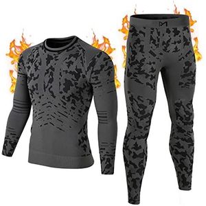 MeetHoo Herenondergoed, thermisch ondergoed, naadloos, compressie, winterbasislaag voor koude sport, lange broek voor skiën en hardlopen, zwart, Zwart, L