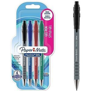 Paper Mate FlexGrip gelpennen | medium punt (0,7 mm) | zwarte, blauwe, rode en groene inkt | 4 stuks