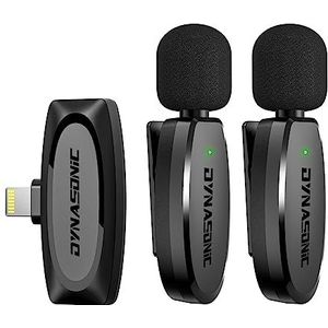 DYNASONIC DM-Pro 01-pakket (2e generatie) 2 professionele draadloze microfoons voor iPhone. Mobiele lavalier reversmicrofoon (2,4 GHz) Facebook Tiktok Video Vlog Youtube