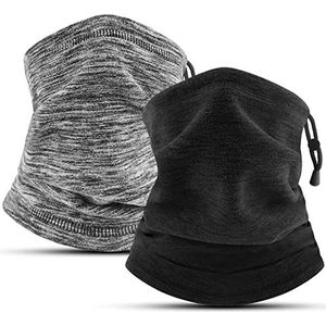 COOLOO 2 stuks nekwarmer, fleece winddichte nekbeschermer voor mannen en vrouwen, verstelbare gezichtsbedekking sjaal voor skiën, hardlopen, fietsen (zwart+grijs)