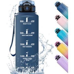 Honeyholly Drinkfles, 1500 ml, sportfles, lekvrij, motiverende sportfles, met filter, waterfles voor school, kantoor, studie, fitness