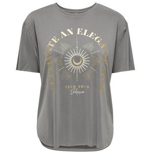 ONLY Dames Onlfree Life S/S Print Top Box JRS T-shirt, grijs, M
