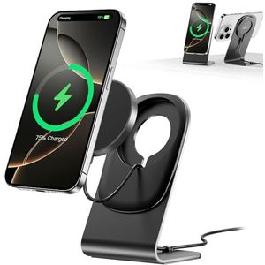 Mag Safe, BHHB Mag Safe, laadstation met standaard, 15 W, draadloze oplader voor iPhone 15/14/13/12 serie en Air Pods 3/2/Pro, zwart