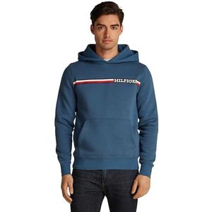 Tommy Hilfiger Hoodie met strepen op borst voor heren, Egeïsche Zee, XS