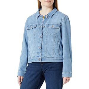 Samoon Jeansjack voor dames, lange mouwen, geknoopte armsplitten, jas jeans + weefsel jeansjack, effen, washed-out-effect, Denim Blauw, 52