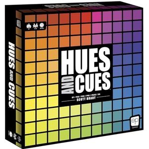 The OP USAopoly - Hues and Cues - Multilingual - Bordspel waarin kleuren de hoofdrol spelen - Verbind aanwijzingen met 480 verftinten - Ideaal familiespel - Leeftijd 8+ - Voor 3-10 spelers - Meertalig