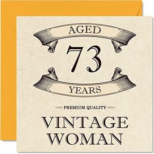 Vintage 73e verjaardagskaarten voor vrouwen - 73 jaar oud - leuke verjaardagskaart voor mama zus vrouw oma oppas oma tante, 145 mm x 145 mm dames wenskaarten, 73e verjaardagskaart