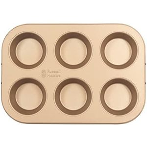 Russell Hobbs® RH02151GEU7 Opulence 6 Cup Non-Stick Muffin Tray, Baking Tin for Yorkshire Puddings, Pies, Cupcakes, Easy Clean, PFOA Free, Oven Safe to 220 Degrees, Carbon Steel, Gold