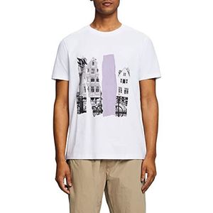 ESPRIT T-shirt met ronde hals en print, 100% katoen, wit, XS