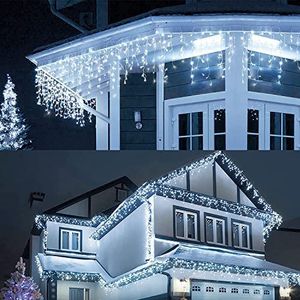 IJsregen lichtjes buiten, LIGHTNUM 9M 240 LED lichtjes stroom met stekker, waterdichte kerstverlichting koud wit
