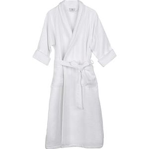 SUPERIOR 100% katoenen wafelgewaad met badstof voering en sjaalkraag, oversized unisex hotel- en spa-badjassen voor dames en heren - XL, wit