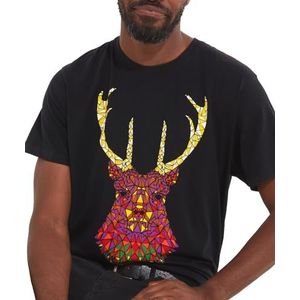 Joe Browns Heren geometrisch hert grafisch T-shirt met ronde hals en korte mouwen, zwart, S, Zwart, S