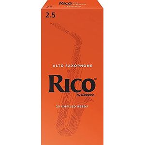 Rico Saxofoon riet - riet voor altsaxofoon - dunnere vamp cut voor het gemak van spel, traditioneel blanco voor helder geluid, ongearchiveerd voor krachtige toon - Altsax Riet 2,5 Sterkte, 25-pack