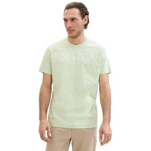 TOM TAILOR Basic T-shirt voor heren met print van katoen, 35169 - Tender Sea Green, L