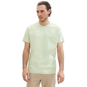 TOM TAILOR Basic T-shirt voor heren met print van katoen, 35169 - Tender Sea Green, XXL