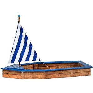 dobar® Zandbak schip, kinderzandbak, zeilboot, massief hout, zandbak met opbergvak voor speelgoed, zandbak, boot voor tuin/terras, outdoor, 180 x 96 x 125 cm, blauw/wit