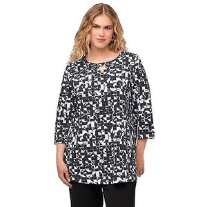 Ulla Popken Keyhole T-shirt voor dames, met print, zwart, 50/52 Grote maten
