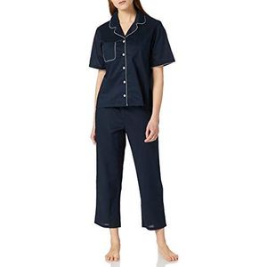 Seidensticker Dames popeline pyjama met knoopsluiting lange pyjamaset, nachtblauw, 38