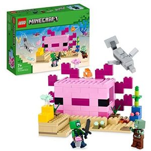 LEGO 21247 Minecraft Het axolotlhuis, Bouwbare Onderwater Basis met Ontdekkingsduiker, Zombie, plus Dolfijn en Kogelvis Dieren Figuren, Avontuurlijk Speelgoed voor Kinderen, Meisje en Jongens 7+