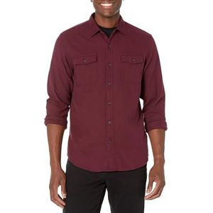 Amazon Essentials Men's Flanellen overhemd met lange mouwen, twee zakken en slanke pasvorm, Bordeauxrood, XL