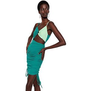 Trendyol Dames Glam Mini Bodycon Regular fit gebreide jurk, groen-veelkleurig, 38, Groen-veelkleurig, 64