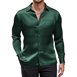 COOFANDY Mens Shiny Dress Shirts Long Sleeve Satin Button Up Shirt Luxury Button Down Shirts (Army Green, Medium)