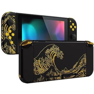 eXtremeRate Hoes Cover voor Nintendo Switch Console, Joycon Handheld Controller Case met Knoppen Toetsen, DIY Vervangende Shell voor Nintendo Switch - The Great GOLDEN Wave Off Kanagawa - Zwart