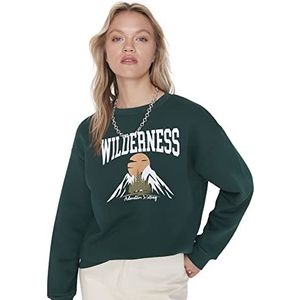 Trendyol Dames Dames Regular Fit Basic Crew Neck Knit Sweatshirt, Emerald Groen, L