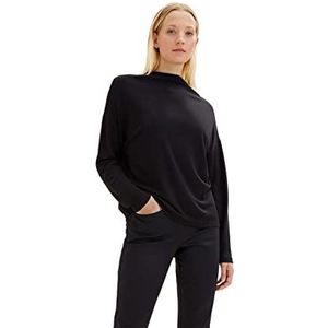 TOM TAILOR Dames Basic sweatshirt met kraag 1035810, 14482 - Deep Black, XS