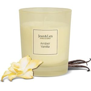 Jean & Len Geurkaars Amber & Vanilla, voor gezellige avonden thuis, handgemaakte geurkaars met kruid-delicate amber & vanillegeur, kaars in stijlvol glas, veganistisch, 120 g