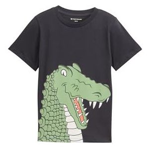 TOM TAILOR - Shirt - Donkergrijs/Groen/Wit - Jersey - Ronde Hals