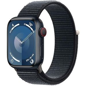 Apple Watch Series 9 (GPS + Cellular 41 mm) Smartwatch - Kast van middernacht aluminium - Middernacht geweven sportbandje. Conditie bijhouden, Saturatie-app en Ecg-app, CO₂- neutraal