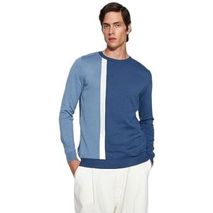 Trendyol Heren kleurblok lange mouwen regular sweater, blauw, S