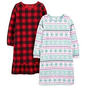 Simple Joys by Carter's Meisjes 2-pack fleece nachthemden, Buffalo Check/Fair Isle, 2-3