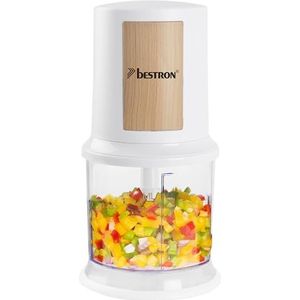 Bestron Elektrische multi-hakmolen, universele hakmolen met twee snijmessen & 500 ml capaciteit, grote pulsknop, 3.000 omw/min, AKC200NH, Nordic Home collectie, kleur: matwit/hout